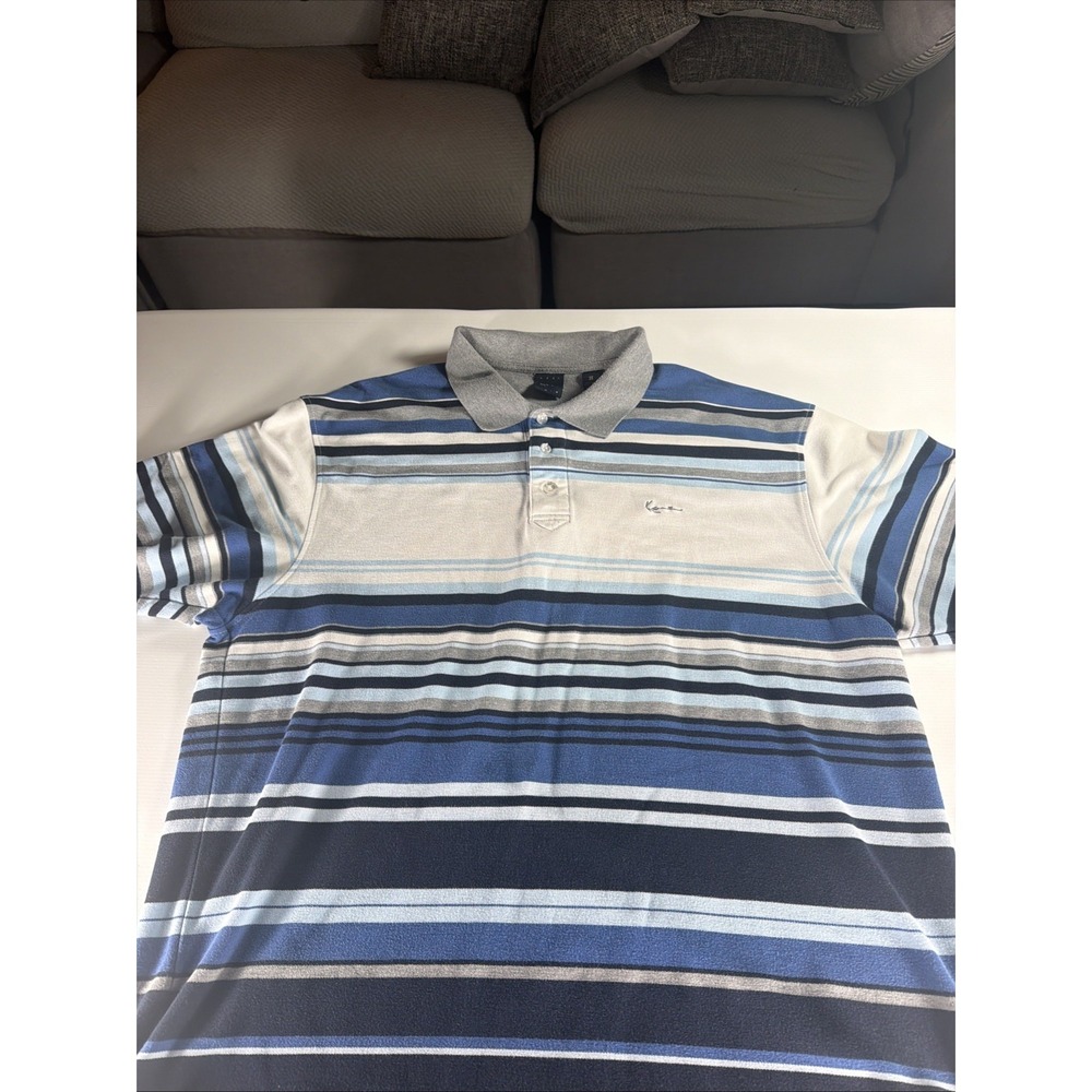 Kani Gold Men's 3X Blue Gray Striped Short Sleeve Polo Shirt Embroidered Logo